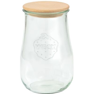 Weck Gläser Rundrandglas Tulpenform #738 (4 Stück, Inhalt 1500 ml, Vorratsglas mit Holzdeckel + Silikondichtung, Aufbewahrungsglas für Nudeln/Gewürze/Müsli) 79206, Klar Weck Gläser Rundrandglas Tulpenform #738 (4 Stück, Inhalt 1500 ml, Vorratsglas mit Holzdeckel + Silikondichtung, Aufbewahrungsglas für Nudeln/Gewürze/Müsli) 79206, Klar