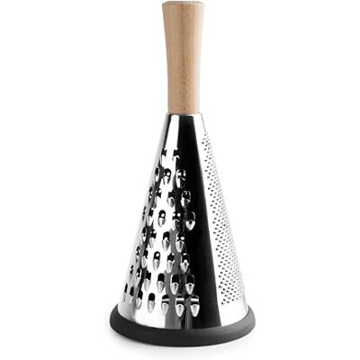 LACOR 61366 Konische Reibe aus Edelstahl, Griff aus Buchenholz, drei Arten von Gitterrosten, rutschfester Boden, 12 cm x 27 cm LACOR 61366 Konische Reibe aus Edelstahl, Griff aus Buchenholz, drei Arten von Gitterrosten, rutschfester Boden, 12 cm x 27 cm