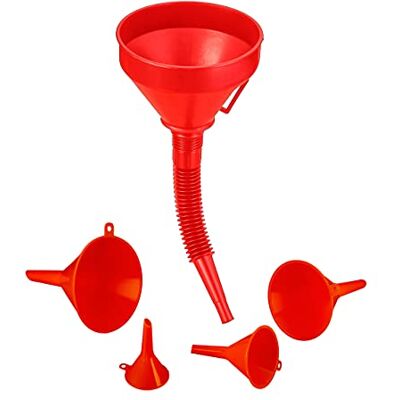 Relaxdays Trichter Set, 5 Größen, Universaltrichter mit Schlauch und Sieb, als Auto Öltrichter und Küchentrichter, rot Relaxdays Trichter Set, 5 Größen, Universaltrichter mit Schlauch und Sieb, als Auto Öltrichter und Küchentrichter, rot