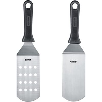 Westmark Set 2tlg.: 2 Profi-Wender/Grill-Spachtel (Gewinkelt, Flexibel) mit gelochter und geschlossener Klinge, Rostfreier Edelstahl/Kunststoff, Master Line, Schwarz/Silber, 133722E6 Westmark Set 2tlg.: 2 Profi-Wender/Grill-Spachtel (Gewinkelt, Flexibel) mit gelochter und geschlossener Klinge, Rostfreier Edelstahl/Kunststoff, Master Line, Schwarz/Silber, 133722E6
