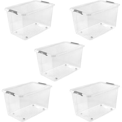 keeeper leo 5x Aufbewahrungsbox mit Deckel und Rollen, 56 L, 59 x 38 x 35,5 cm, Clipbox, Transparent keeeper leo 5x Aufbewahrungsbox mit Deckel und Rollen, 56 L, 59 x 38 x 35,5 cm, Clipbox, Transparent