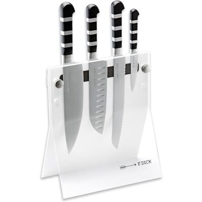 F. Dick 4Knives weiß 1905 4-teilig (Messerblock aus Acrylglas, LxBxH 24 x 12,5 x 42 cm, Kochmesser, Santoku mit Kullenschliff 18 cm, Brotmesser 21 cm, Officemesser 9 cm) 81972000-05, Acryl F. Dick 4Knives weiß 1905 4-teilig (Messerblock aus Acrylglas, LxBxH 24 x 12,5 x 42 cm, Kochmesser, Santoku mit Kullenschliff 18 cm, Brotmesser 21 cm, Officemesser 9 cm) 81972000-05, Acryl