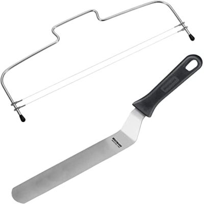 Westmark 1 Tortenbodenteiler mit 2 gezahnten Schneiddrähten + 1 Winkelpalette, 39,5 cm, Rostfreier Edelstahl, Länge: 32 cm, Simplex-Duo, Silber/Schwarz, 716022E9 Westmark 1 Tortenbodenteiler mit 2 gezahnten Schneiddrähten + 1 Winkelpalette, 39,5 cm, Rostfreier Edelstahl, Länge: 32 cm, Simplex-Duo, Silber/Schwarz, 716022E9