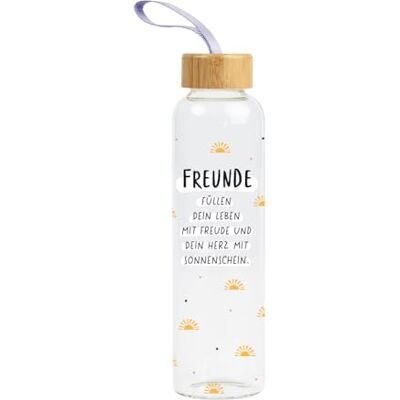 Grafik-Werkstatt Trinkflasche aus Glas mit lustigem Spruch mit Griffschlaufe 550 ml Freunde, Bunt Grafik-Werkstatt Trinkflasche aus Glas mit lustigem Spruch mit Griffschlaufe 550 ml Freunde, Bunt