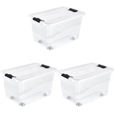 keeeper konrad 3x Aufbewahrungsbox mit Rollen, Deckel und Schiebeverschluss, 59,5 x 39,5 x 35 cm, 52 l, Transparent keeeper konrad 3x Aufbewahrungsbox mit Rollen, Deckel und Schiebeverschluss, 59,5 x 39,5 x 35 cm, 52 l, Transparent