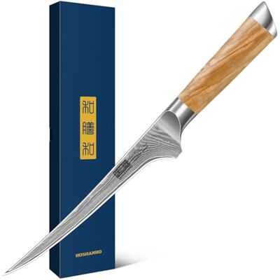 HOSHANHO Damastmesser Filetiermesser 18cm Ausbeinmesser, Profi Biegsam 67 Schichten Damaststahl Fischmesser für Küchenmesser, Ergonomischer Griff HOSHANHO Damastmesser Filetiermesser 18cm Ausbeinmesser, Profi Biegsam 67 Schichten Damaststahl Fischmesser für Küchenmesser, Ergonomischer Griff