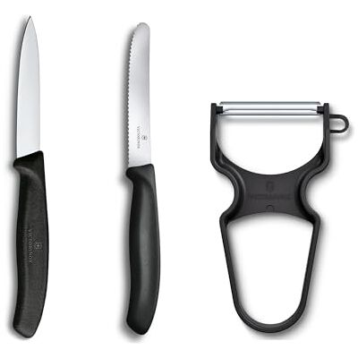 Victorinox Swiss Classic Gemüsemesser-Set, 3-teilig, Inkl. Tomatenmesser Wellenschliff, Gemüsemesser und Sparschäler, Spülmaschinengeeignet, schwarz Victorinox Swiss Classic Gemüsemesser-Set, 3-teilig, Inkl. Tomatenmesser Wellenschliff, Gemüsemesser und Sparschäler, Spülmaschinengeeignet, schwarz