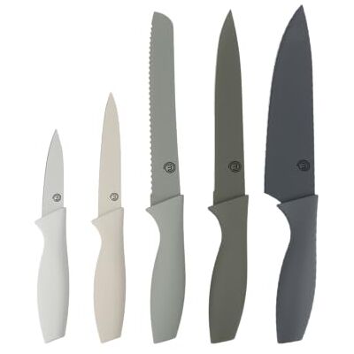 MasterChef Messer Set, Messerset mit Küchenmesser, Kochmesser, Brotmesser, Schälmesser & Allzweckmesser, Schneidemesser Küche Set, Scharfe Messer mit Edelstahlklingen, Softgriff, 5-teilig, Grau MasterChef Messer Set, Messerset mit Küchenmesser, Kochmesser, Brotmesser, Schälmesser & Allzweckmesser, Schneidemesser Küche Set, Scharfe Messer mit Edelstahlklingen, Softgriff, 5-teilig, Grau