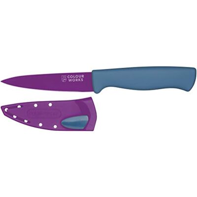 Colourworks KitchenCraft EdgeKeeper Messer, Küchenmesser mit rutschfestem Griff, Kochmesser mit Schutzhülle und Messerschärfer, Kochmesser für die Küche, Edelstahl, Violett, 20 cm (9,5 cm Klinge) Colourworks KitchenCraft EdgeKeeper Messer, Küchenmesser mit rutschfestem Griff, Kochmesser mit Schutzhülle und Messerschärfer, Kochmesser für die Küche, Edelstahl, Violett, 20 cm (9,5 cm Klinge)