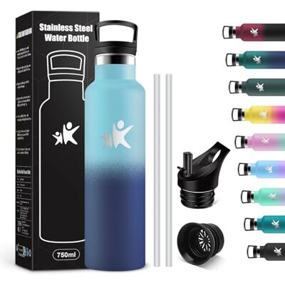 KollyKolla Thermosflasche 750ml, Wasserflasche Kohlensäure Geeignet, Auslaufsicher Wasserflasche mit Strohhalm, BPA-Frei, Doppelwandige Vakuumisolierte, Trinkflasche für Schule, Reisen, Camping KollyKolla Thermosflasche 750ml, Wasserflasche Kohlensäure Geeignet, Auslaufsicher Wasserflasche mit Strohhalm, BPA-Frei, Doppelwandige Vakuumisolierte, Trinkflasche für Schule, Reisen, Camping