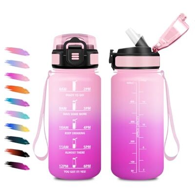 KollyKolla Trinkflasche 500ml, Auslaufsichere Wasserflasche mit Strohhalm, Kohlensäure Geeignet, Trinkflasche mit Zeitmarkierungen, Motivierende Wasserflasche für Picknick, Schule, Junge, Mädchen, Wandern KollyKolla Trinkflasche 500ml, Auslaufsichere Wasserflasche mit Strohhalm, Kohlensäure Geeignet, Trinkflasche mit Zeitmarkierungen, Motivierende Wasserflasche für Picknick, Schule, Junge, Mädchen, Wandern