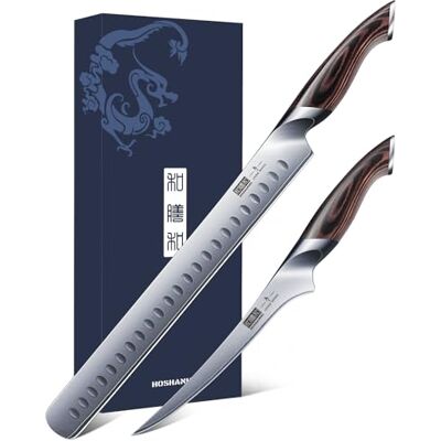 HOSHANHO BBQ Schinkenmesserset, Tranchiermesser und Ausbeinmesser zum Fleischschneiden, Professionelles Ultrascharfes Metzger Fleischmesser aus Kohlenstoffstahl HOSHANHO BBQ Schinkenmesserset, Tranchiermesser und Ausbeinmesser zum Fleischschneiden, Professionelles Ultrascharfes Metzger Fleischmesser aus Kohlenstoffstahl