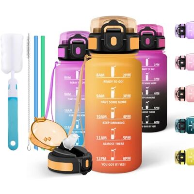 Motswedi Trinkflasche 500ml, Auslaufsicher, Wasserflasche mit Zeitmarkierung, Trinkflasche mit Strohhalm, Flasche Enthält 6 Strohhalme und 1 Strohhalmbürste für Schule, Yoga, Bernstein Gelb Orange Motswedi Trinkflasche 500ml, Auslaufsicher, Wasserflasche mit Zeitmarkierung, Trinkflasche mit Strohhalm, Flasche Enthält 6 Strohhalme und 1 Strohhalmbürste für Schule, Yoga, Bernstein Gelb Orange