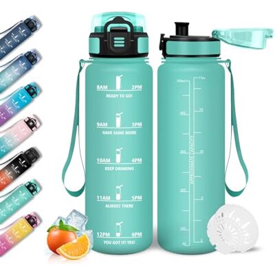 Mulbijeo Trinkflasche, 500ml Auslaufsicher mit Zeitmarkierung, Wasserflasche, Motivierende & mit Filter, Trinkflasche Sport, Trinkflaschen Kohlensäure Geeignet, für Laufen, Radfahren, Sportflasche Mulbijeo Trinkflasche, 500ml Auslaufsicher mit Zeitmarkierung, Wasserflasche, Motivierende & mit Filter, Trinkflasche Sport, Trinkflaschen Kohlensäure Geeignet, für Laufen, Radfahren, Sportflasche