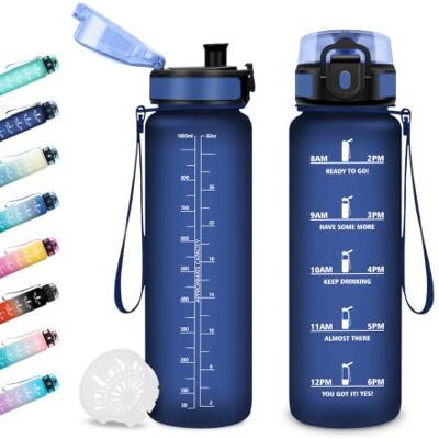 JAPORIA Trinkflasche 1L, BPA-frei, Wasserflasche mit Filter und Zeitmarkierung, Auslaufsicher, Trinkflasche Kohlensäure Geeignet, für Erwachsene, Gym, Camping, Fahrrad, Yoga, Sport JAPORIA Trinkflasche 1L, BPA-frei, Wasserflasche mit Filter und Zeitmarkierung, Auslaufsicher, Trinkflasche Kohlensäure Geeignet, für Erwachsene, Gym, Camping, Fahrrad, Yoga, Sport