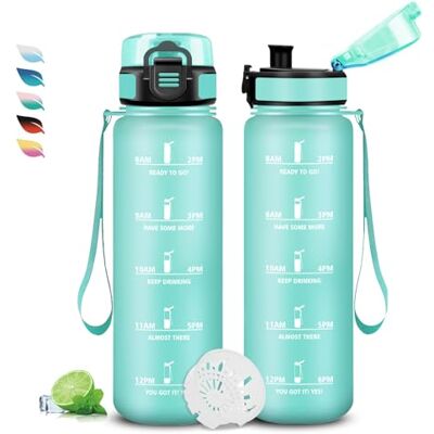 Grsta Trinkflasche 1l, Trinkflasche Sport, Trinkflasches Kohlensäure Geeignet, Trinkflasches Auslaufsicher, Trinkflasch mit Zeitmarkierung, Leicht zu Reinigen, Flasche Erwachsene für Fitness, Schule, Büro Grsta Trinkflasche 1l, Trinkflasche Sport, Trinkflasches Kohlensäure Geeignet, Trinkflasches Auslaufsicher, Trinkflasch mit Zeitmarkierung, Leicht zu Reinigen, Flasche Erwachsene für Fitness, Schule, Büro