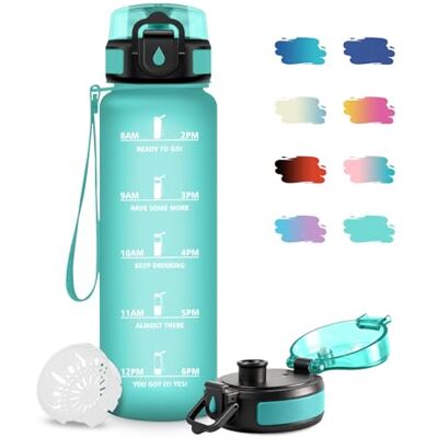 JAPORIA Wasserflasche 1L, Trinkflasche Kohlensäure Geeignet, Trinkflasche mit Filter, Auslaufsicher, Sport Wasserflasche mit Zeitmarkierung, Sportflasche für Radfahren, Klettern, Bergsteigen, Yoga JAPORIA Wasserflasche 1L, Trinkflasche Kohlensäure Geeignet, Trinkflasche mit Filter, Auslaufsicher, Sport Wasserflasche mit Zeitmarkierung, Sportflasche für Radfahren, Klettern, Bergsteigen, Yoga
