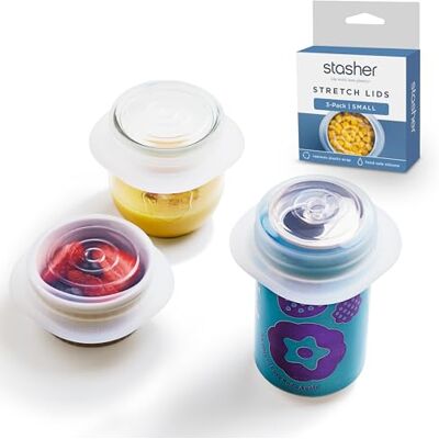 Stasher Stretch-Deckel Premium Silikon, 3er-Pack (Klein, 2,5"), Klar, Wiederverwendbar, luftdicht, für Lebensmittelbehälter, auslaufsicher, spülmaschinen, gefrier & backofengeeignet, umweltfreundlich Stasher Stretch-Deckel Premium Silikon, 3er-Pack (Klein, 2,5"), Klar, Wiederverwendbar, luftdicht, für Lebensmittelbehälter, auslaufsicher, spülmaschinen, gefrier & backofengeeignet, umweltfreundlich