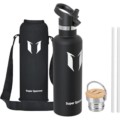 Super Sparrow Edelstahl Trinkflasche- 0.5L/0.75L/1L- Thermosflasche mit Strohhalm Wasserflasche Auslaufsicher, Thermoskanne BPA-Frei & Kalt & Heiß TwistTrail mit Trinkhalmdeckel, Ringdeckel &Sleeve Super Sparrow Edelstahl Trinkflasche- 0.5L/0.75L/1L- Thermosflasche mit Strohhalm Wasserflasche Auslaufsicher, Thermoskanne BPA-Frei & Kalt & Heiß TwistTrail mit Trinkhalmdeckel, Ringdeckel &Sleeve