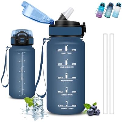 Grsta Trinkflasche, 500ml Trinkflasche Kinder, Wasserflasche mit Strohhalm, Leicht zu Reinigen, Auslaufsicher, Kann mit dir Tragen, Wasserflasche mit Zeitmarkierung, Flasche für Schule, Büro Grsta Trinkflasche, 500ml Trinkflasche Kinder, Wasserflasche mit Strohhalm, Leicht zu Reinigen, Auslaufsicher, Kann mit dir Tragen, Wasserflasche mit Zeitmarkierung, Flasche für Schule, Büro