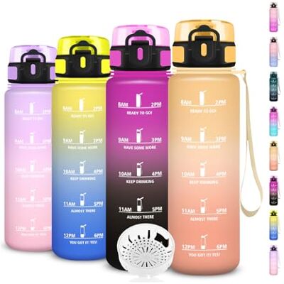 Grsta Trinkflasche 1l, Trinkflasche Sport, Wasserflasche Auslaufsicher, Wasserflasche mit Zeitmarkierung, Leicht zu Tragen und zu Reinigen, Flasche für Fitness, Schule, Büro, Fahhrad, Gym, Erwachsene Grsta Trinkflasche 1l, Trinkflasche Sport, Wasserflasche Auslaufsicher, Wasserflasche mit Zeitmarkierung, Leicht zu Tragen und zu Reinigen, Flasche für Fitness, Schule, Büro, Fahhrad, Gym, Erwachsene