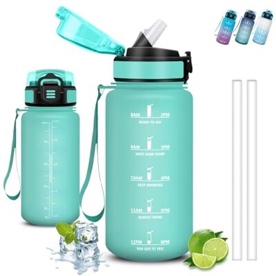 Grsta Trinkflasche, 500ml Trinkflasche Kinder, Wasserflasche mit Strohhalm, Auslaufsicher, Wasserflasche Kohlensäure Geeignet, Kann mit dir Tragen, Flasche mit Zeitmarkierung, Flasche für Schule, Büro Grsta Trinkflasche, 500ml Trinkflasche Kinder, Wasserflasche mit Strohhalm, Auslaufsicher, Wasserflasche Kohlensäure Geeignet, Kann mit dir Tragen, Flasche mit Zeitmarkierung, Flasche für Schule, Büro
