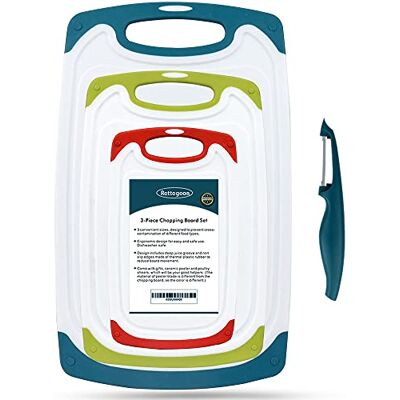 ROTTOGOON Schneidebrett für Küche 4er Set aus Kunststoff mit rutschfesten Füßen und tiefer Tropfsaftrille griffiger Griff spülmaschinenfest ROTTOGOON Schneidebrett für Küche 4er Set aus Kunststoff mit rutschfesten Füßen und tiefer Tropfsaftrille griffiger Griff spülmaschinenfest