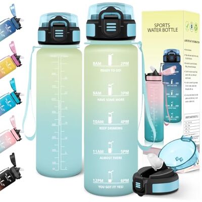 Baramumu Trinkflasche 1l, mit strohhalm, Trinkflasche Kohlensäure Geeignet, Mit Zeitstempel, Wasserflasche, Auslaufsicher, Flasche, Wasserflasche 1l, für Fahrrad, Outdoor, Fitness, Off-Weiß-Hellblau Baramumu Trinkflasche 1l, mit strohhalm, Trinkflasche Kohlensäure Geeignet, Mit Zeitstempel, Wasserflasche, Auslaufsicher, Flasche, Wasserflasche 1l, für Fahrrad, Outdoor, Fitness, Off-Weiß-Hellblau