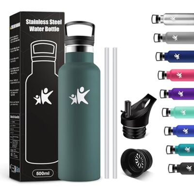 KollyKolla Thermosflasche 500ml, Trinkflasche Kohlensäure Geeignet, Auslaufsicher Wasserflasche mit Strohhalm, BPA-Frei, Isolierflasche Doppelwandig, Wasserflasche für Schule, Camping, Reisen KollyKolla Thermosflasche 500ml, Trinkflasche Kohlensäure Geeignet, Auslaufsicher Wasserflasche mit Strohhalm, BPA-Frei, Isolierflasche Doppelwandig, Wasserflasche für Schule, Camping, Reisen