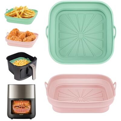 Alyvisun Silikonform für Heißluftfritteuse, 2 Stück Airfryer Silikon Backform Wiederverwendbar Silikoneinsatz Quadratisch Silikonmatte Pot Liner für Air Fryer, Mikrowelle, Ofen(Rosa+Grün) Alyvisun Silikonform für Heißluftfritteuse, 2 Stück Airfryer Silikon Backform Wiederverwendbar Silikoneinsatz Quadratisch Silikonmatte Pot Liner für Air Fryer, Mikrowelle, Ofen(Rosa+Grün)