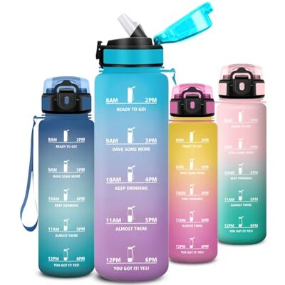 Mujigaga Wasserflasche 1l mit Strohhalm, Trinkflasche mit Zeitmarkierung und Schnürung, Auslaufsichere Trinkflasche Sport, Flasche mit Sichere Verriegelung, Flasche für Arbeit, Fitness, Fahrrad, Outdoor, Büro Mujigaga Wasserflasche 1l mit Strohhalm, Trinkflasche mit Zeitmarkierung und Schnürung, Auslaufsichere Trinkflasche Sport, Flasche mit Sichere Verriegelung, Flasche für Arbeit, Fitness, Fahrrad, Outdoor, Büro
