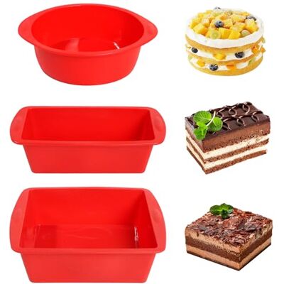 VINATO Silikon Backformen Set, 3 Stück Antihaft Backform Silikon Rund Kuchenform Brotbackform Silikonformen Backen für Brownie, Kuchen, Brot, Quiche, BPA-frei, Rot VINATO Silikon Backformen Set, 3 Stück Antihaft Backform Silikon Rund Kuchenform Brotbackform Silikonformen Backen für Brownie, Kuchen, Brot, Quiche, BPA-frei, Rot