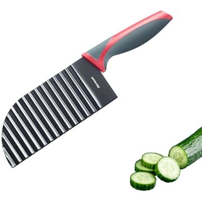 Westmark Wellenschneider – Buntmesser für Gemüse, Kartoffeln, Pommes – BLW Baby Beikost – Wellenmesser mit Antihaftbeschichtung – Schwarz-Rot, 28,3 cm Westmark Wellenschneider – Buntmesser für Gemüse, Kartoffeln, Pommes – BLW Baby Beikost – Wellenmesser mit Antihaftbeschichtung – Schwarz-Rot, 28,3 cm