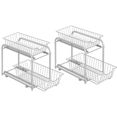 SONGMICS Küchen-Organizer 2er Set, Küchenregal, Ordnungssystem, jeweils 2 Ebenen, stapelbar, erweiterbar, mit Metallkörben, für Küche, Badezimmer, Taubengrau KCS017E02V1 SONGMICS Küchen-Organizer 2er Set, Küchenregal, Ordnungssystem, jeweils 2 Ebenen, stapelbar, erweiterbar, mit Metallkörben, für Küche, Badezimmer, Taubengrau KCS017E02V1