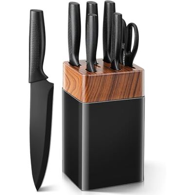 VINATO Messerblock, 7 Teiliges Messerset mit Block und Integriertem Messerschärfer, Messerblock mit 5 Verschiedenen Messern und 1 Schere, Scharfes Messerset, Schwarz VINATO Messerblock, 7 Teiliges Messerset mit Block und Integriertem Messerschärfer, Messerblock mit 5 Verschiedenen Messern und 1 Schere, Scharfes Messerset, Schwarz