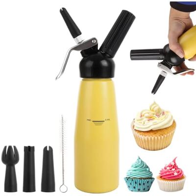 ASelected 500 ml Professionelle Sahnespender Aluminium, Sahnesyphon Aluminium mit 3 Edelstahl Deko-Düsen und 1 Reinigungbürste, Auslaufsicherer sahnesiphon für die Zubereitung von Schlagsahne ASelected 500 ml Professionelle Sahnespender Aluminium, Sahnesyphon Aluminium mit 3 Edelstahl Deko-Düsen und 1 Reinigungbürste, Auslaufsicherer sahnesiphon für die Zubereitung von Schlagsahne