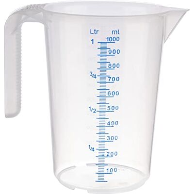 APS Messbecher 1 Liter, Ø 12 x H: 16,5 cm, Kunststoffbecher mit geprägter Maßskalierung außen, offener Griff, l-/ml-Einteilung, spülmaschinengeeignet APS Messbecher 1 Liter, Ø 12 x H: 16,5 cm, Kunststoffbecher mit geprägter Maßskalierung außen, offener Griff, l-/ml-Einteilung, spülmaschinengeeignet
