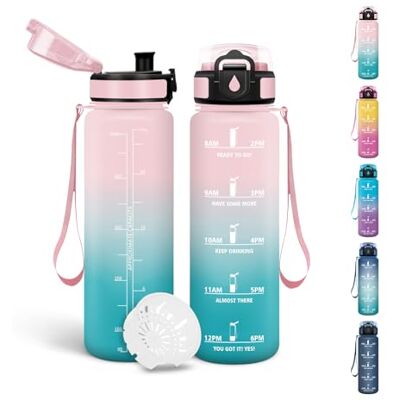 Motswedi Trinkflasche Kinder, 500ml BPA-Frei, Wasserflasche, Kohlensäure Geeignet, Trinkflasche Kinder Auslaufsicher, Mit Zeitstempel, Flasche für Schule, Fahrrad, Fitness, Yoga Rosa&Türkis Motswedi Trinkflasche Kinder, 500ml BPA-Frei, Wasserflasche, Kohlensäure Geeignet, Trinkflasche Kinder Auslaufsicher, Mit Zeitstempel, Flasche für Schule, Fahrrad, Fitness, Yoga Rosa&Türkis