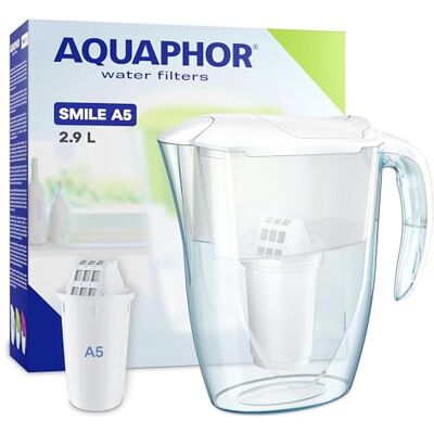 AQUAPHOR Wasserfilter Smile Weiß inkl. 1 A5 Filter I Reduziert Kalk & Chlor I Karaffe für 2,9l I Kompakter & leichter WasserfiIter I Tischwasserfilter I Passt in die Kühlschranktür AQUAPHOR Wasserfilter Smile Weiß inkl. 1 A5 Filter I Reduziert Kalk & Chlor I Karaffe für 2,9l I Kompakter & leichter WasserfiIter I Tischwasserfilter I Passt in die Kühlschranktür