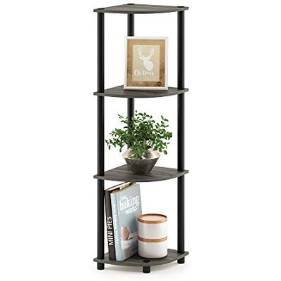 Furinno Eckregal mit 4 Ebenen, holz, Französische Eiche Grau/Schwarz, 29.46 x 29.46 x 110.49 cm Furinno Eckregal mit 4 Ebenen, holz, Französische Eiche Grau/Schwarz, 29.46 x 29.46 x 110.49 cm
