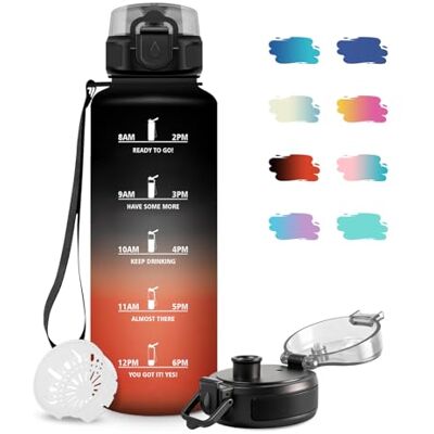 JAPORIA Trinkflasche Sport 1.5L, Sportflasche mit Filter, Wasserflasche Kohlensäure Geeignet, Auslaufsicher, Motivierende Trinkflasche mit Zeitmarkierung, Perfekt für Camping, Radfahren, Wandern JAPORIA Trinkflasche Sport 1.5L, Sportflasche mit Filter, Wasserflasche Kohlensäure Geeignet, Auslaufsicher, Motivierende Trinkflasche mit Zeitmarkierung, Perfekt für Camping, Radfahren, Wandern