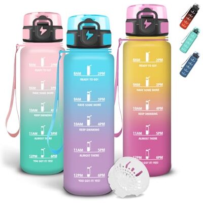 Grsta Trinkflasche 1l, Wasserflasche mit Sichere Verriegelung, Trinkflasche Sport, Mit Zeitmarkierung und Schnürung, Auslaufsichere Flasche mit Filter für Joggen, Outdoor, Arbeit Grsta Trinkflasche 1l, Wasserflasche mit Sichere Verriegelung, Trinkflasche Sport, Mit Zeitmarkierung und Schnürung, Auslaufsichere Flasche mit Filter für Joggen, Outdoor, Arbeit