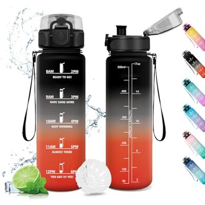 KollyKolla Trinkflasche 500ml, Wasserflasche Auslaufsicher, Trinkflasche Fahrrad mit Zeitmarkierung und Filter, Kohlensäure Geeignet, für Kinder, Outdoor, Camping, Büro, Sport, Fitness KollyKolla Trinkflasche 500ml, Wasserflasche Auslaufsicher, Trinkflasche Fahrrad mit Zeitmarkierung und Filter, Kohlensäure Geeignet, für Kinder, Outdoor, Camping, Büro, Sport, Fitness