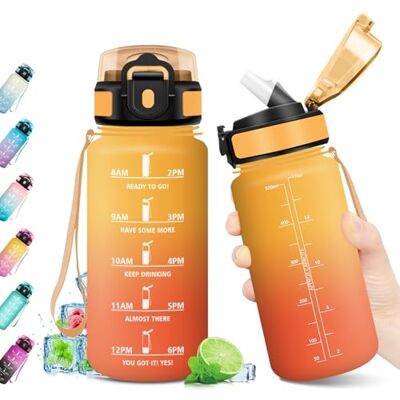 KollyKolla Trinkflasche Sport 500ml, Auslaufsicher, Wasserflasche mit Strohhalm, Trinkflasche mit Zeitmarkierung, Wasserflasche Kohlensäure Geeignet, BPA-frei, Sportflasche für Fitness, Gym, Fahrrad, Yoga KollyKolla Trinkflasche Sport 500ml, Auslaufsicher, Wasserflasche mit Strohhalm, Trinkflasche mit Zeitmarkierung, Wasserflasche Kohlensäure Geeignet, BPA-frei, Sportflasche für Fitness, Gym, Fahrrad, Yoga