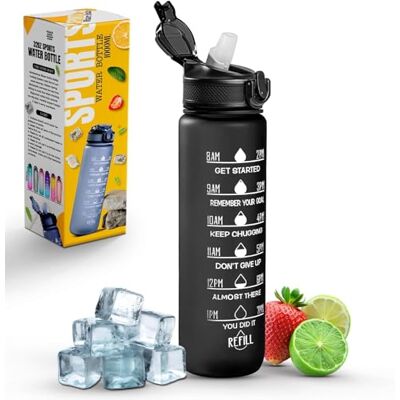 Roe Tenpo Trinkflasche 1L, Sport Trinkflasche mit Strohhalm & Zeitmarkierung, Tritan Wasserflasche BPA-frei, auslaufsicher – Sport Flasche für Fitness, Gym, Outdoor, Fahrrad & Schule Roe Tenpo Trinkflasche 1L, Sport Trinkflasche mit Strohhalm & Zeitmarkierung, Tritan Wasserflasche BPA-frei, auslaufsicher – Sport Flasche für Fitness, Gym, Outdoor, Fahrrad & Schule
