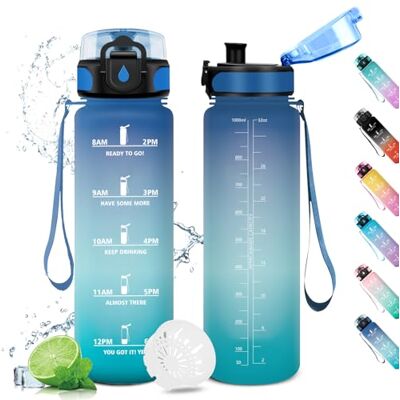 KollyKolla Wasserflasche 1L, Trinkflasche Auslaufsicher, Sport Wasserflasche mit Zeitmarkierung, Wasserflasche mit Filter, Kohlensäure Geeignet, Sportflasche für Fitnessstudio, Oudoor, Schule, Sprudel KollyKolla Wasserflasche 1L, Trinkflasche Auslaufsicher, Sport Wasserflasche mit Zeitmarkierung, Wasserflasche mit Filter, Kohlensäure Geeignet, Sportflasche für Fitnessstudio, Oudoor, Schule, Sprudel