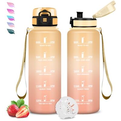 Grsta Trinkflasche 1.5l, Trinkflasche Sport, Wasserflasche Auslaufsicher, Wasserflasche mit Filter und Zeitmarkierung, Flasche Kohlensäure Geeignet, Leicht zu Reinigen, für Fitness, Outdoor, Fahhrad Grsta Trinkflasche 1.5l, Trinkflasche Sport, Wasserflasche Auslaufsicher, Wasserflasche mit Filter und Zeitmarkierung, Flasche Kohlensäure Geeignet, Leicht zu Reinigen, für Fitness, Outdoor, Fahhrad