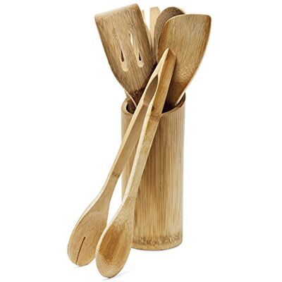 Relaxdays Küchenhelfer Set Bambus 7-teilig 30 cm lang als Kochlöffel Set aus Holzlöffel Pfannenwender (je 2) und Salatzange Gabel mit Halter bzw. Ständer für Kochbesteck als Küchenutensilien, natur Relaxdays Küchenhelfer Set Bambus 7-teilig 30 cm lang als Kochlöffel Set aus Holzlöffel Pfannenwender (je 2) und Salatzange Gabel mit Halter bzw. Ständer für Kochbesteck als Küchenutensilien, natur