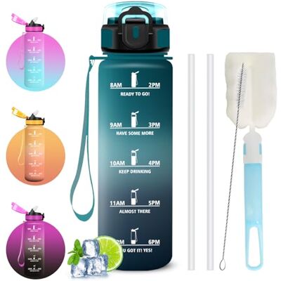 Mujigaga Trinkflasche 1l, Trinkflasche Fitnessstudio, mit Strohhalm, Wasserflasche Auslaufsicher, Wasserflasche mit Strohbürste und Topfbürste, Leicht zu Reinigen, für Schule, fitnessstudio, Outdoor Mujigaga Trinkflasche 1l, Trinkflasche Fitnessstudio, mit Strohhalm, Wasserflasche Auslaufsicher, Wasserflasche mit Strohbürste und Topfbürste, Leicht zu Reinigen, für Schule, fitnessstudio, Outdoor