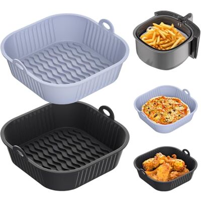 Diboniur 2Pcs Airfryer Silikonform 5-8L, Silikonform für Heißluftfritteuse, Silikon Einsatz Backform Wiederverwendbarer, Airfryer Zubehör (Grau und Schwarz) Diboniur 2Pcs Airfryer Silikonform 5-8L, Silikonform für Heißluftfritteuse, Silikon Einsatz Backform Wiederverwendbarer, Airfryer Zubehör (Grau und Schwarz)